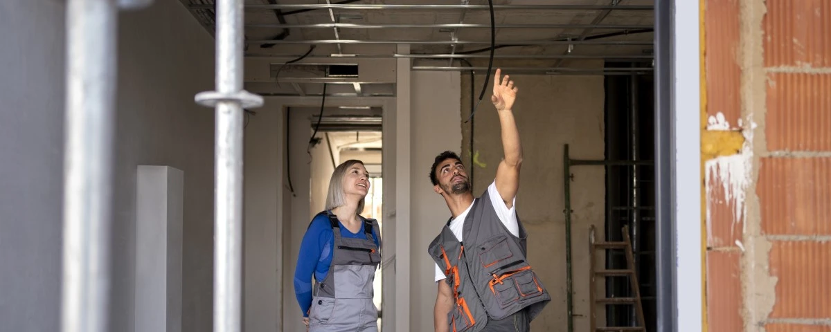 Pair of builders reviewing some work